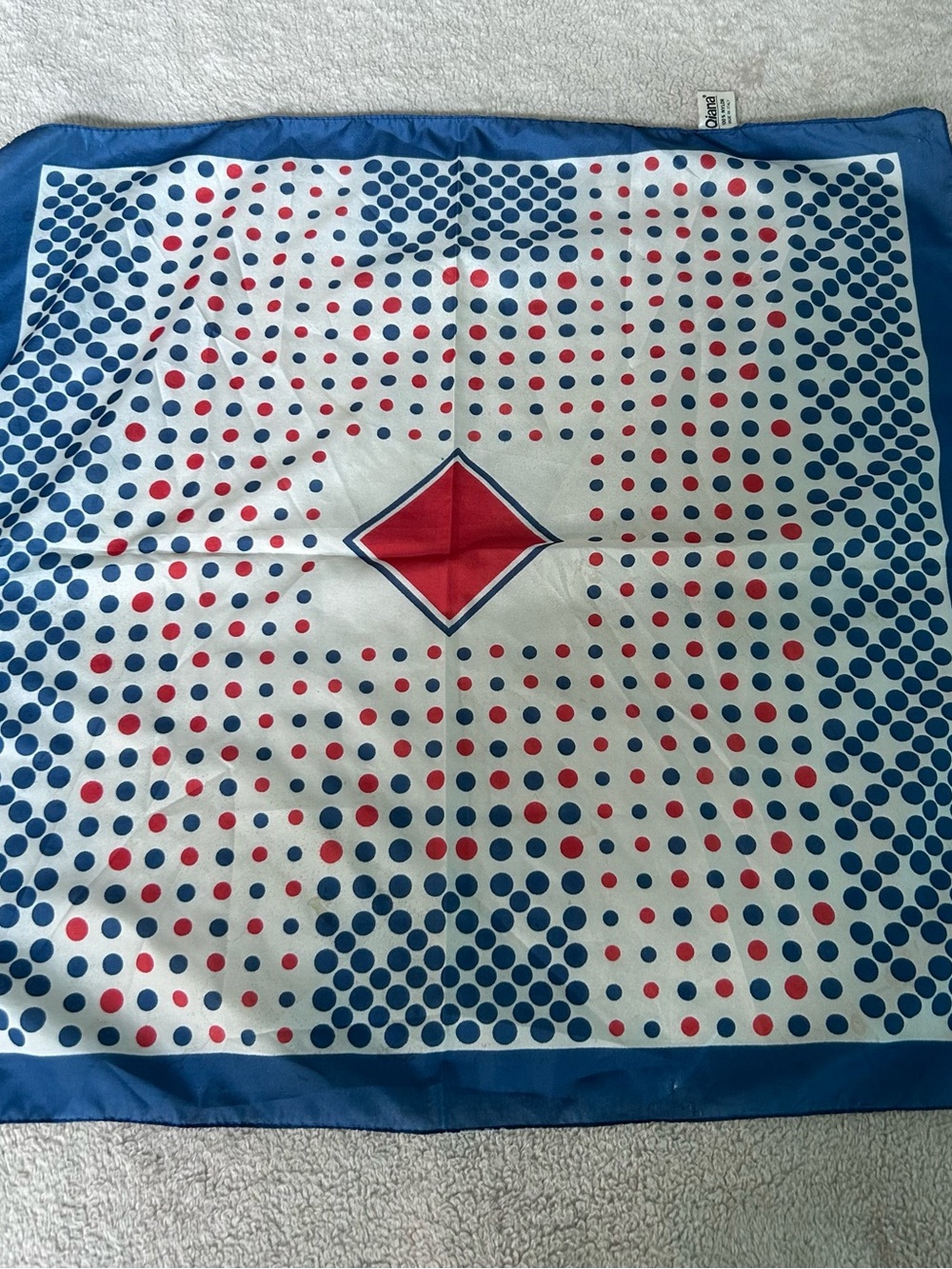 BIntage Italian Polka Dot Silk Scarf with Red Diamond Center